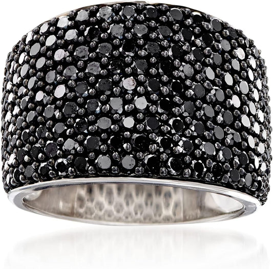 3.70 Ct. T.W. Pave Black Spinel Wide Ring in Sterling Silver 9