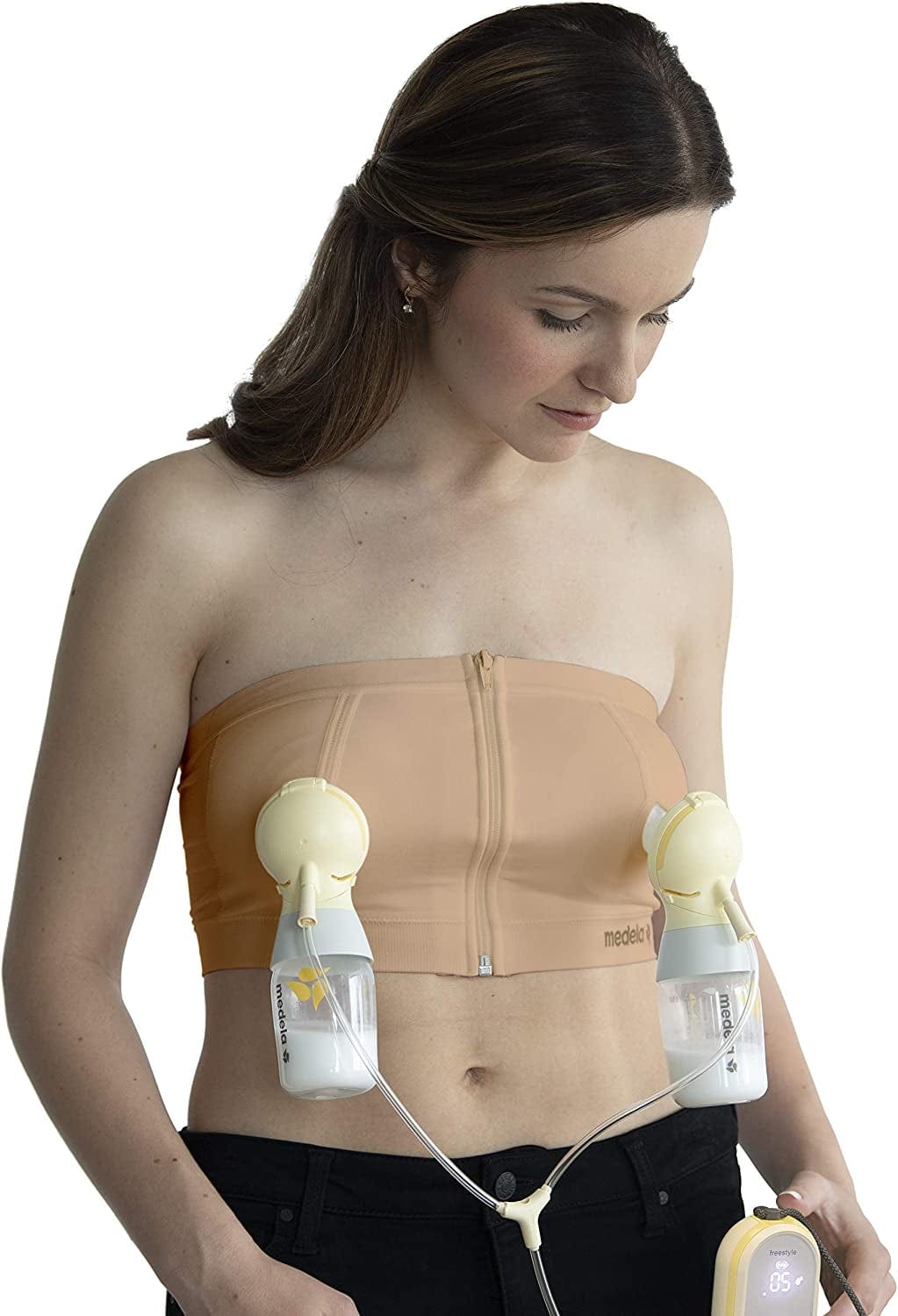 3 in 1 Pumping and Nursing Bra, Hands Free Pumping Bustier and Easy Expression Chai / Easy Expression / Medium