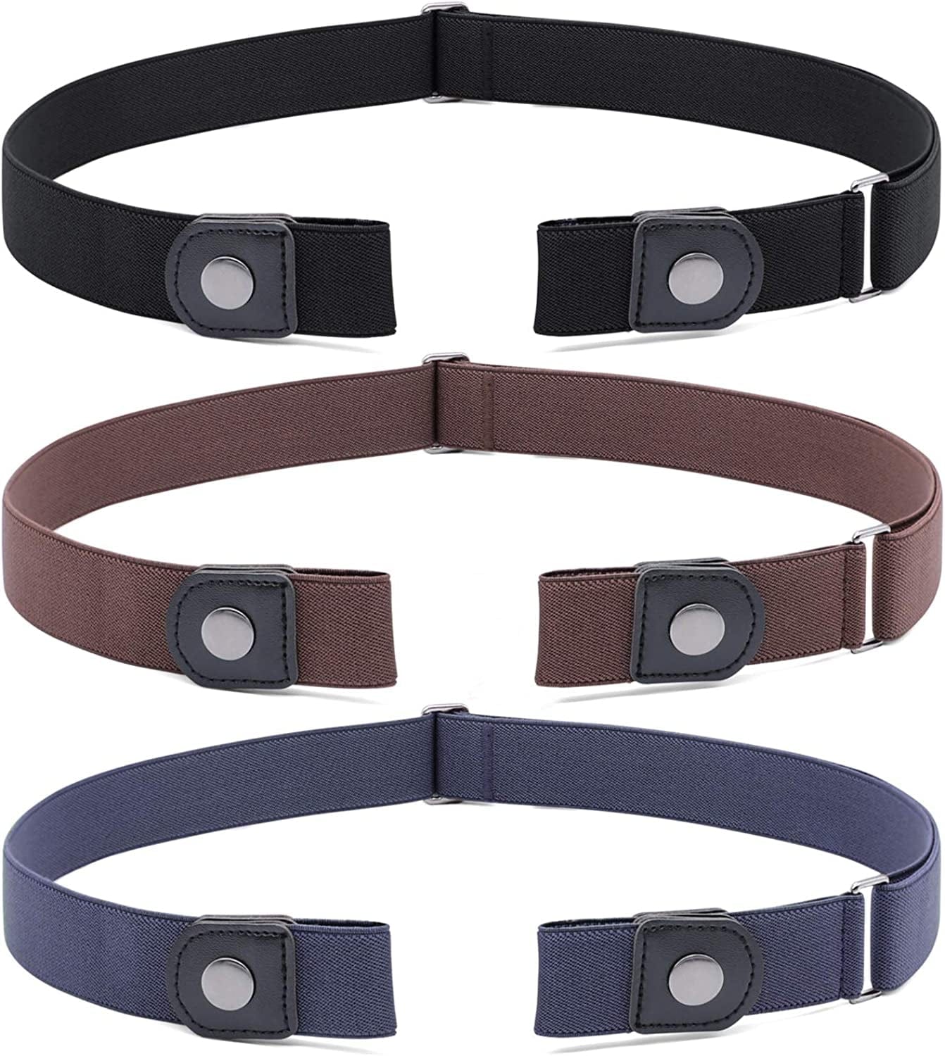 3 Pack 4 Pack No Buckle Invisible Stretch Belt Buckle-Free Elastic Belt for Women and Men Apparel & Accessories > Clothing Accessories > Belts WERFORU 06-black+coffee+blue Suit for waist size 22"-34" 