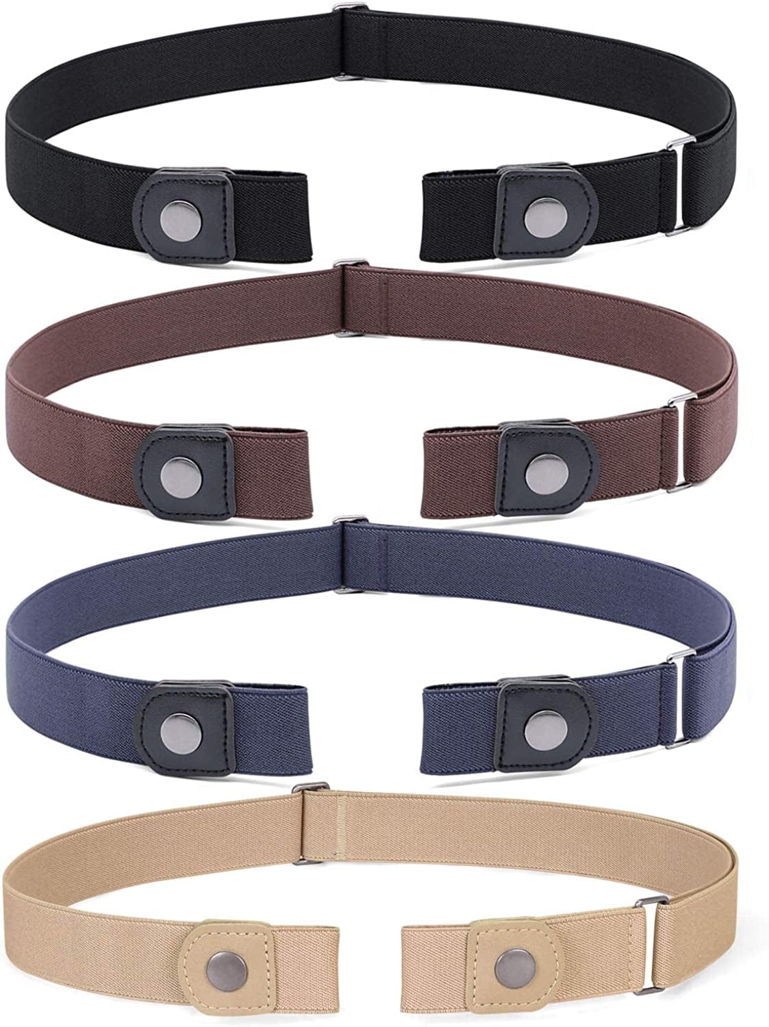 3 Pack 4 Pack No Buckle Invisible Stretch Belt Buckle-Free Elastic Belt for Women and Men Apparel & Accessories > Clothing Accessories > Belts WERFORU 04-black+coffee+blue+huang Suit for waist size 35"-53" 