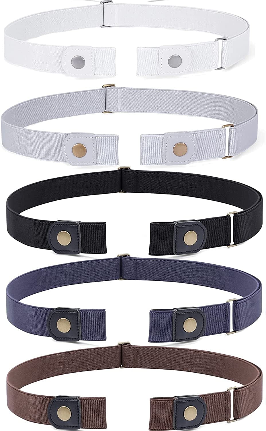 3 Pack 4 Pack No Buckle Invisible Stretch Belt Buckle-Free Elastic Belt for Women and Men Apparel & Accessories > Clothing Accessories > Belts WERFORU Black+coffee+blue+grey+white Suit for waist size 35"-53" 