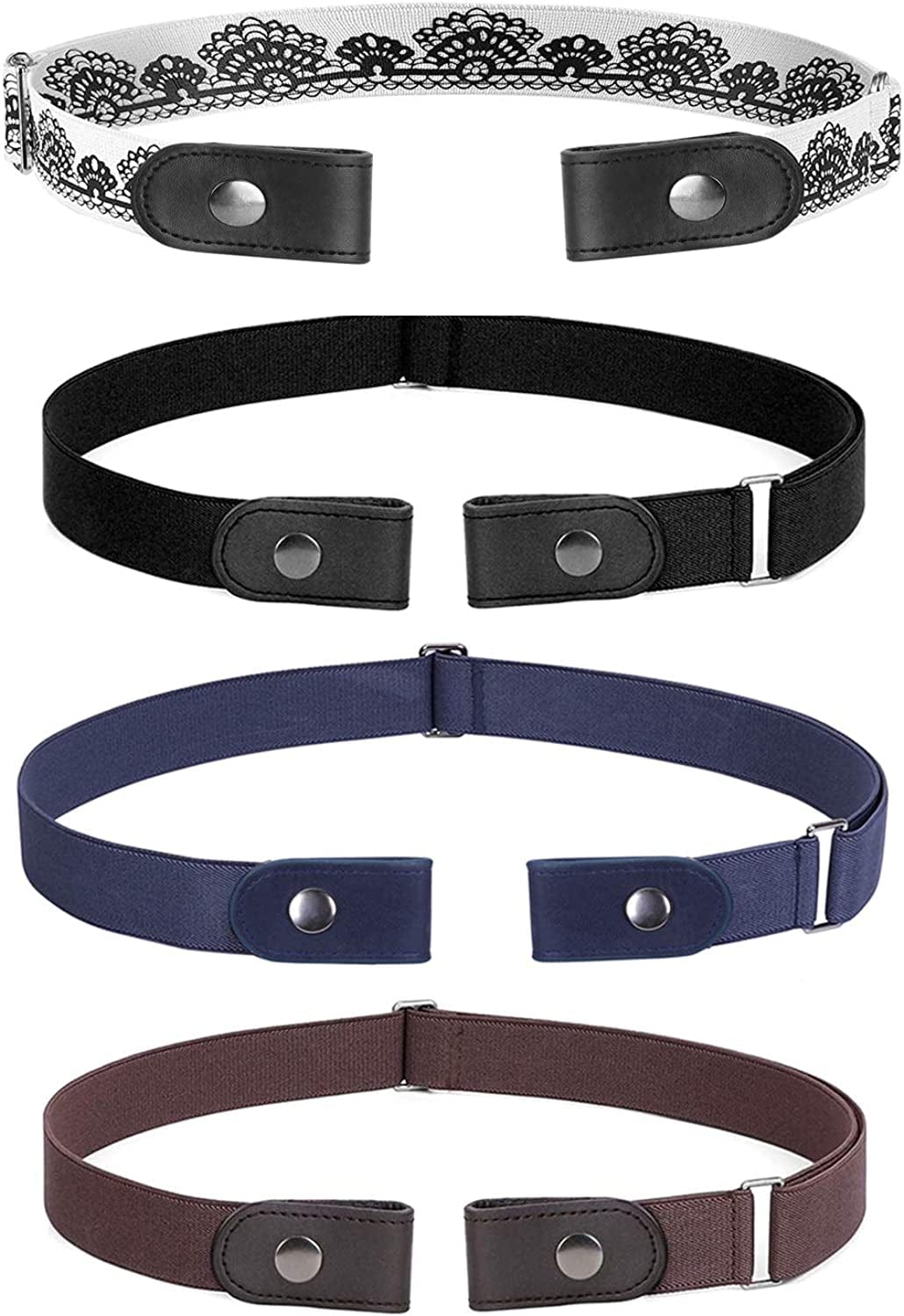 3 Pack 4 Pack No Buckle Invisible Stretch Belt Buckle-Free Elastic Belt for Women and Men Apparel & Accessories > Clothing Accessories > Belts WERFORU Black+coffee+blue+white Suit for waist size 35"-53" 