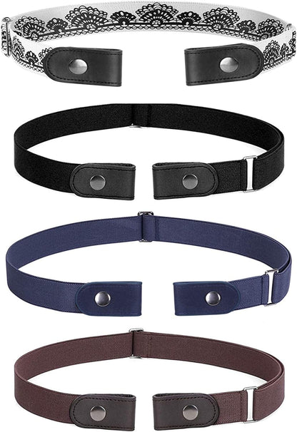3 Pack 4 Pack No Buckle Invisible Stretch Belt Buckle-Free Elastic Belt for Women and Men Apparel & Accessories > Clothing Accessories > Belts WERFORU Black+coffee+blue+white Suit for waist size 35"-53" 