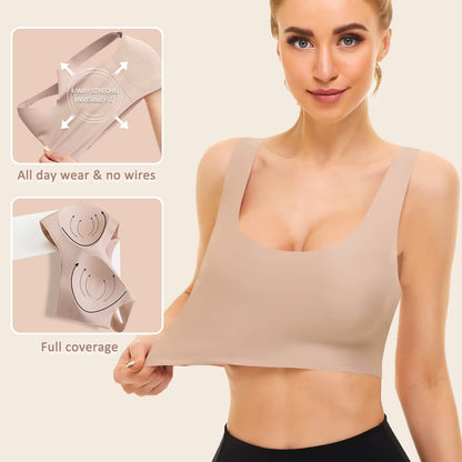 3 Pack Comfort Wirless Bras for Women Seamless Bralettes Lightly Lined Tank Top Support Sports Bra