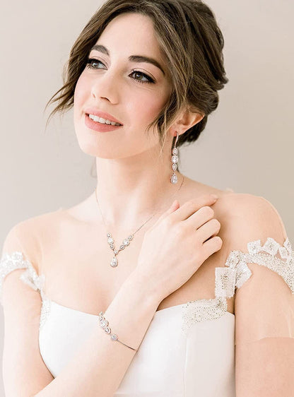 3 Pack Cubic Zirconia Bridal Jewelry Sets for Wedding, Crystal Necklace Dangle Earring Bracelet Jewelry Sets for Women, Prom Costume Jewelry Gifts