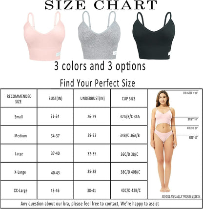 3 Pack Longline Sports Bra for Women- Soft Wireless Bra, Padded Seamless Bralette, Stretch Crop Cami Tank S-XXL