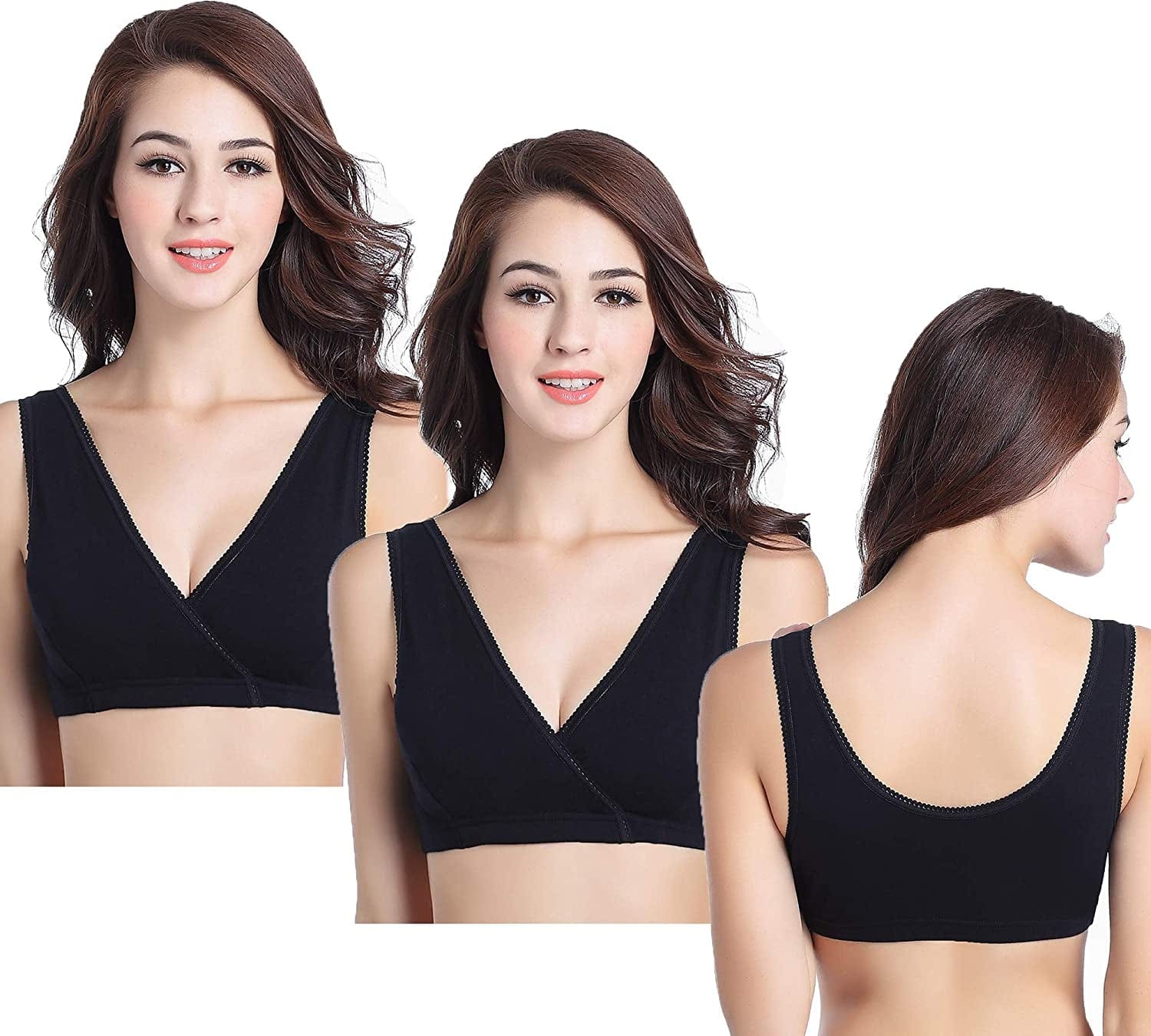 3 Pack Maternity Nursing Sleep Bra Breastfeeding Cotton Bralette Black/Black/Black / X-Large