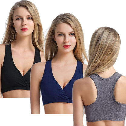 3 Pack Maternity Nursing Sleep Bra Breastfeeding Cotton Bralette O-black/Navy/Charcoal - Racerback / X-Large