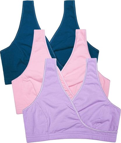 3 Pack Maternity Nursing Sleep Bra Breastfeeding Cotton Bralette S-pink/Lavender/Atrovirens - Third Style / X-Large
