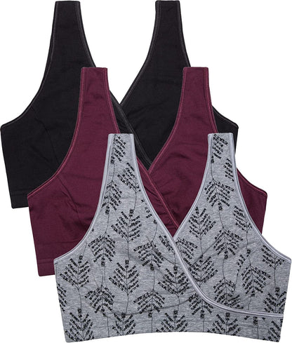3 Pack Maternity Nursing Sleep Bra Breastfeeding Cotton Bralette S-black/Burgundy/Grey Print - Third Style / Small