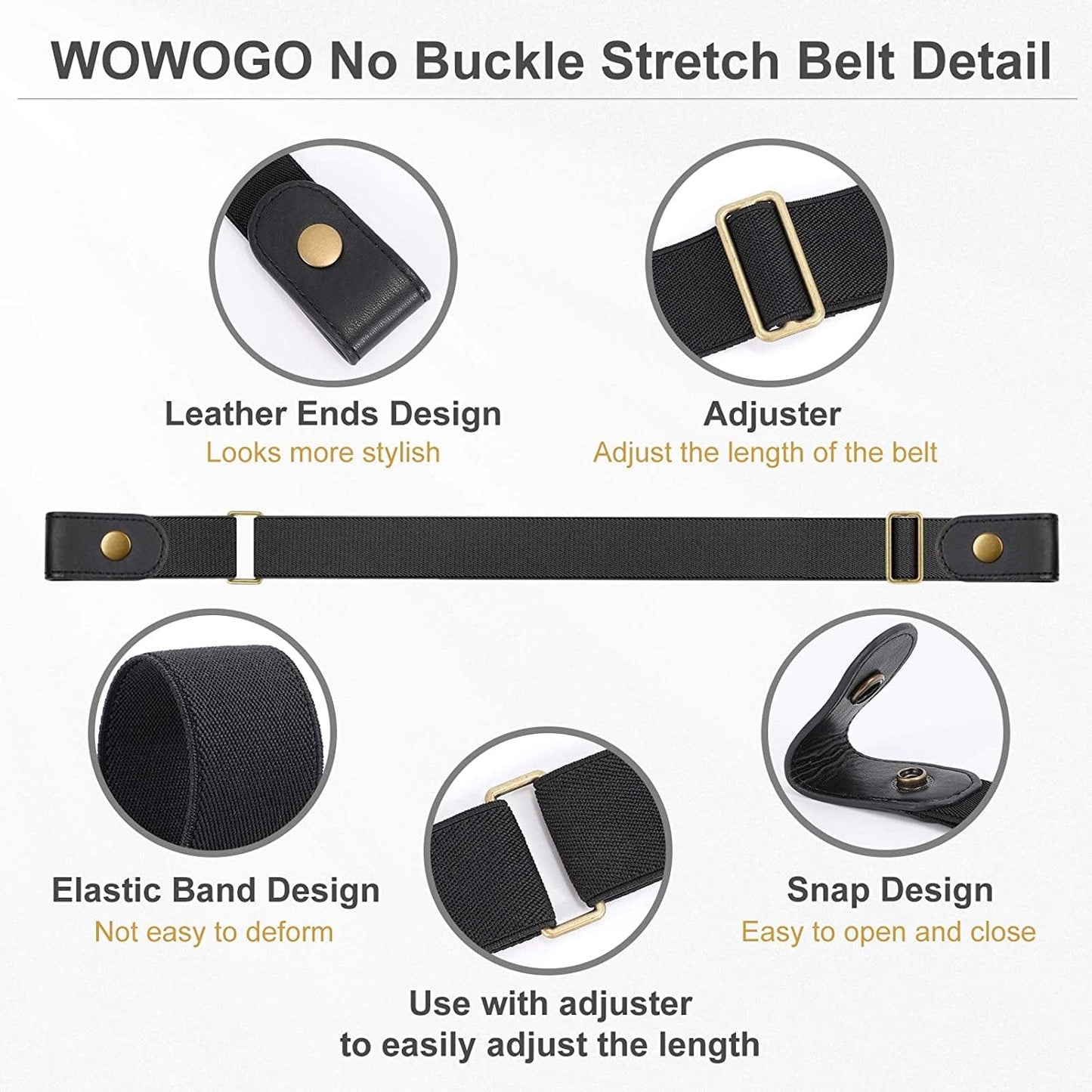 3 Pack No Buckle Stretch Women Belt Buckle Free Invisible Elastic Waist Belts for Jeans Dresses Apparel & Accessories > Clothing Accessories > Belts WOWOGO   