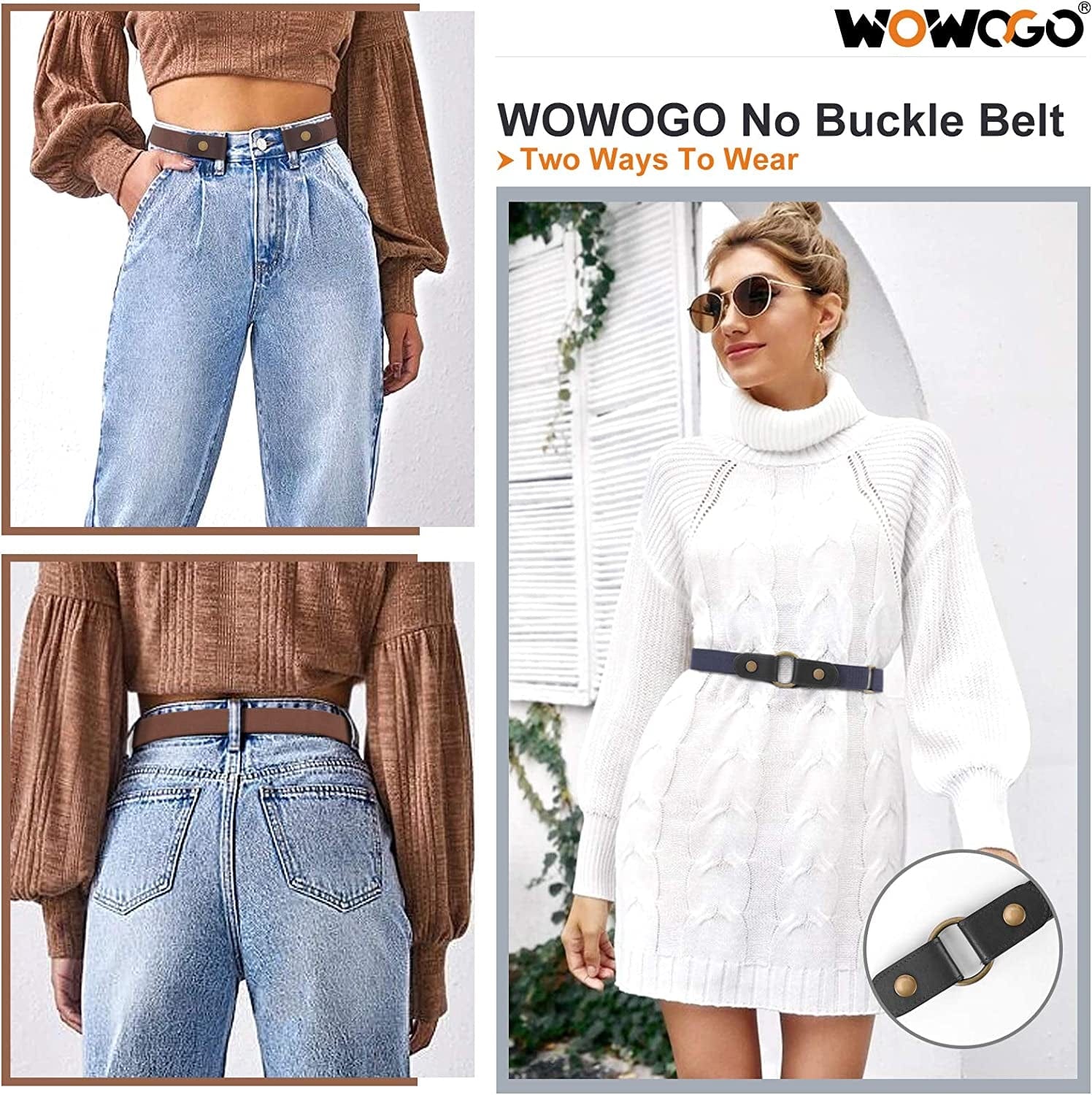3 Pack No Buckle Stretch Women Belt Buckle Free Invisible Elastic Waist Belts for Jeans Dresses Apparel & Accessories > Clothing Accessories > Belts WOWOGO   