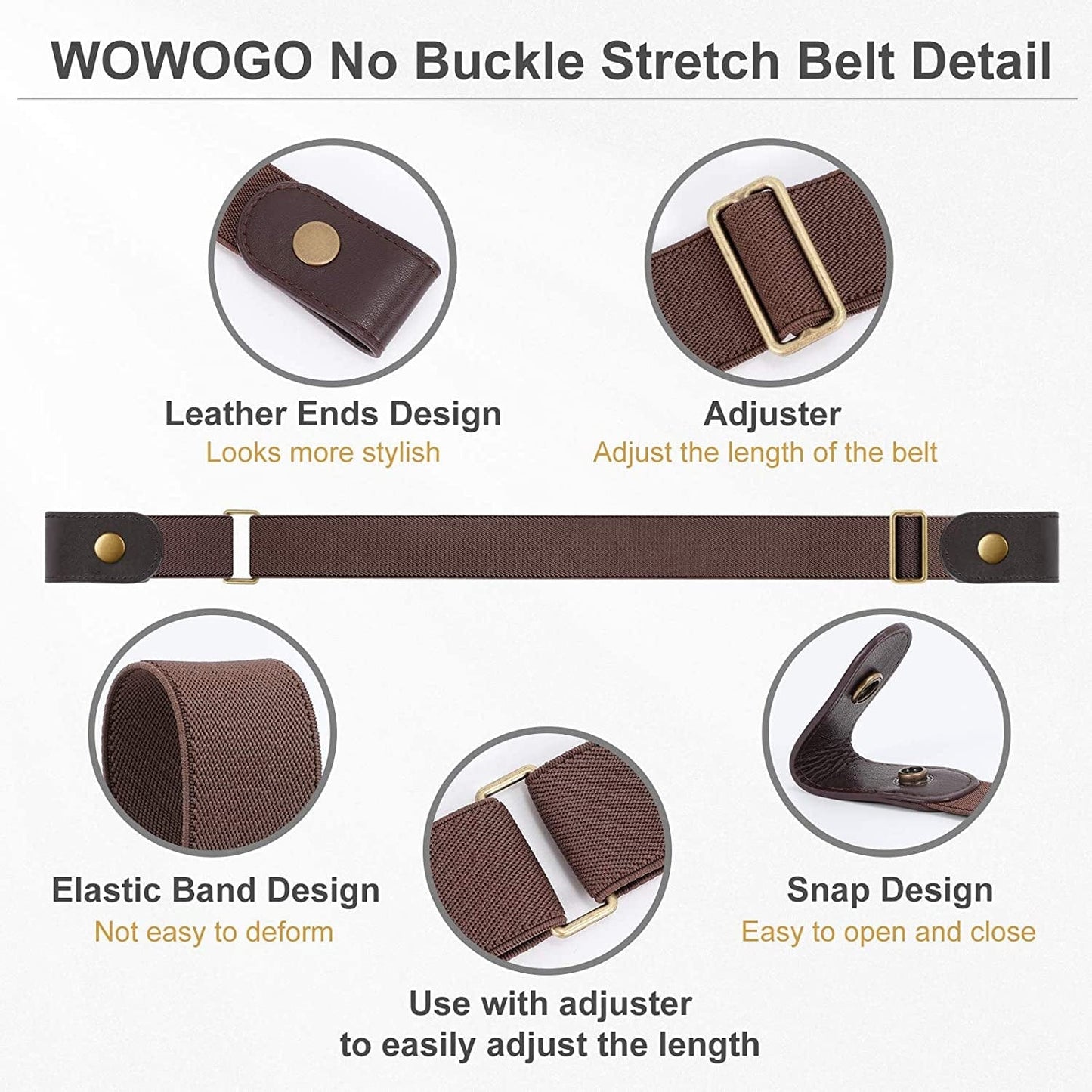 3 Pack No Buckle Stretch Women Belt Buckle Free Invisible Elastic Waist Belts for Jeans Dresses Apparel & Accessories > Clothing Accessories > Belts WOWOGO   