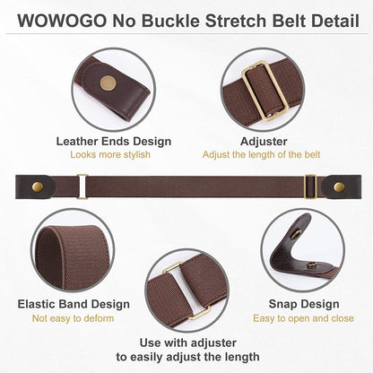 3 Pack No Buckle Stretch Women Belt Buckle Free Invisible Elastic Waist Belts for Jeans Dresses Apparel & Accessories > Clothing Accessories > Belts WOWOGO   