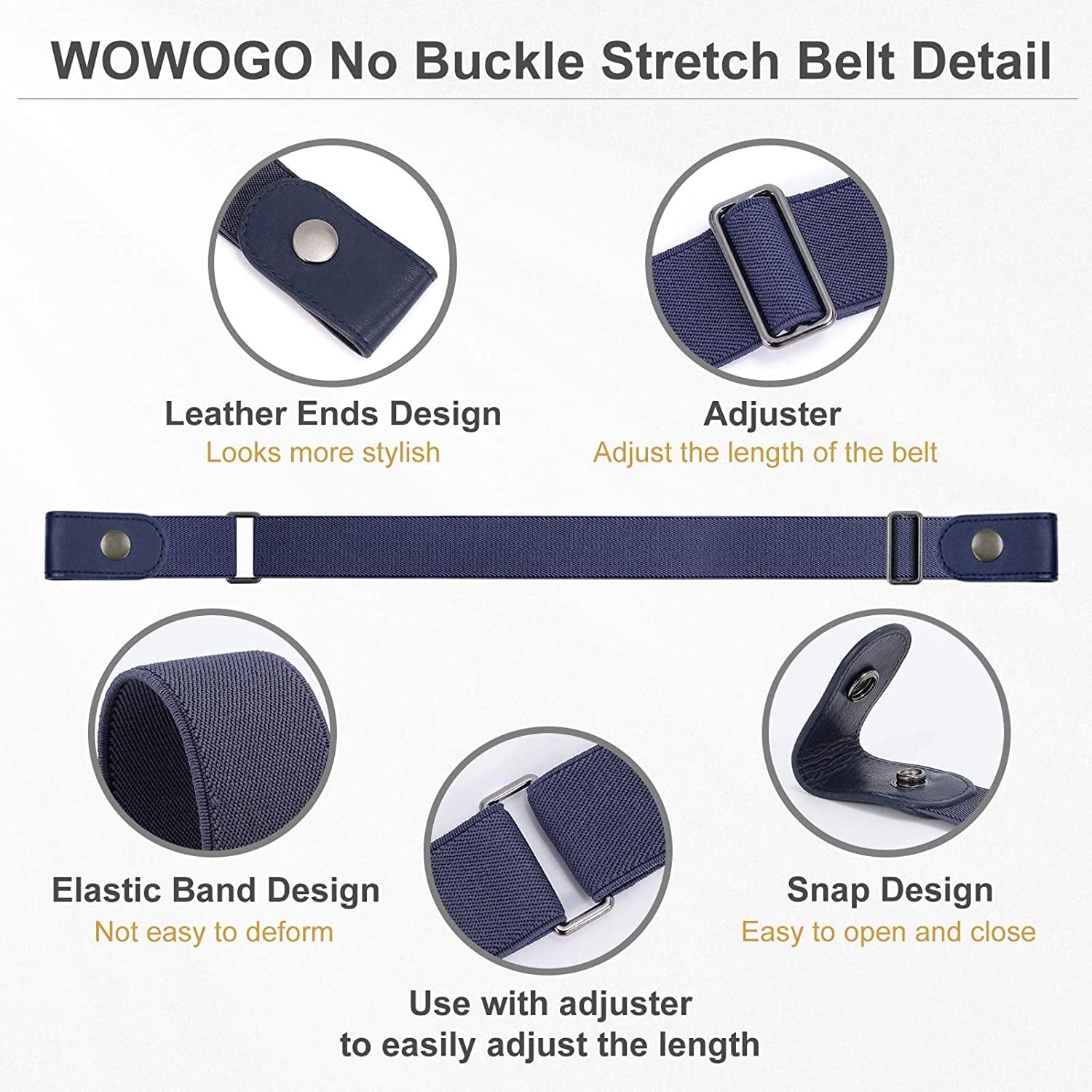 3 Pack No Buckle Stretch Women Belt Buckle Free Invisible Elastic Waist Belts for Jeans Dresses Apparel & Accessories > Clothing Accessories > Belts WOWOGO   