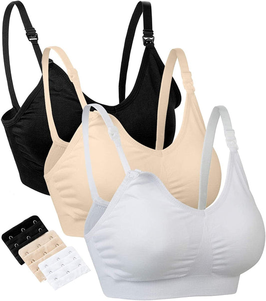 3 Pack Nursing Bra for Breastfeeding Women Maternity Bralette Wireless Sleeping Bras(Black/Beige/White,L) X-Large