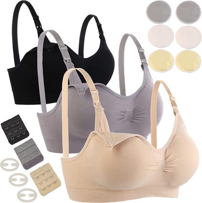 3 Pack Nursing Bra Seamless Breastfeeding Bras with Extra Washable Nursing Pad Maternity Sleep Bralette for Women Multicolor / Medium