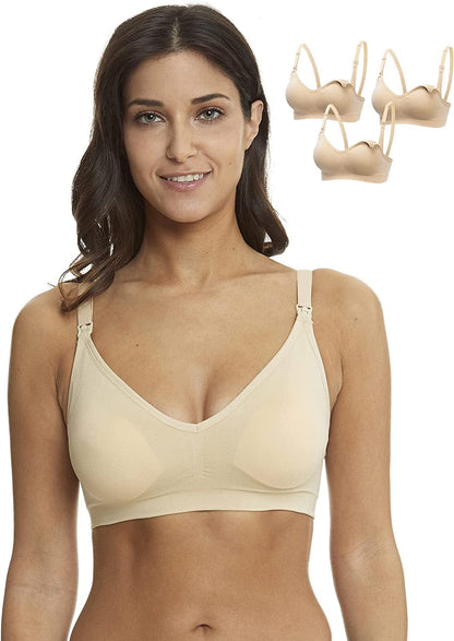 3 Pack Seamless Clip down Deep V Neck Push up Nursing Bra Maternity Bras 3PACK Inlcuding Extenders & Clips 3pcs/Pack(push Up:beige) / Medium
