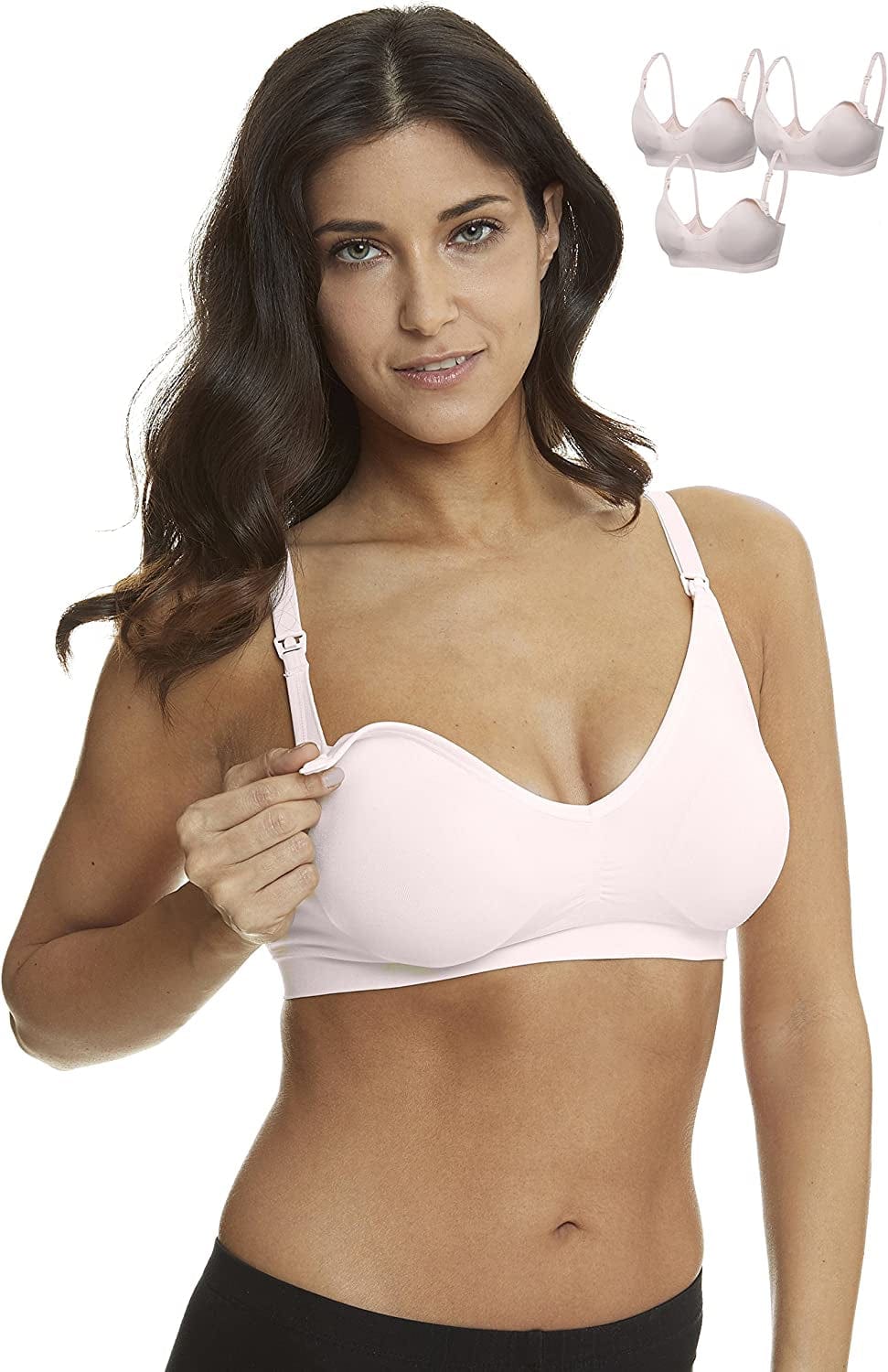 3 Pack Seamless Clip down Deep V Neck Push up Nursing Bra Maternity Bras 3PACK Inlcuding Extenders & Clips Push Up :Three Pack Pink / Small
