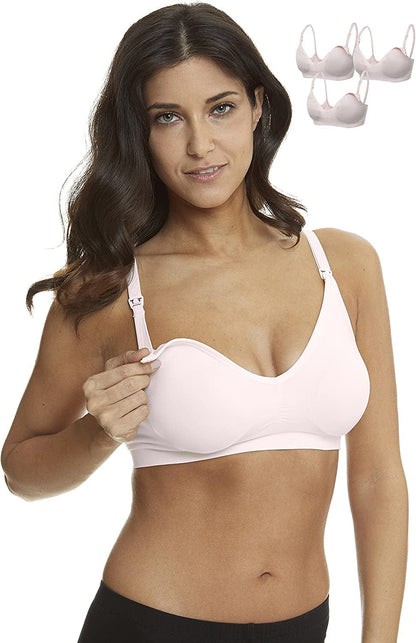 3 Pack Seamless Clip down Deep V Neck Push up Nursing Bra Maternity Bras 3PACK Inlcuding Extenders & Clips Push Up :Three Pack Pink / Small