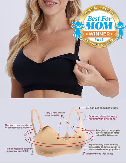 3 Pack Seamless Clip down Deep V Neck Push up Nursing Bra Maternity Bras 3PACK Inlcuding Extenders & Clips