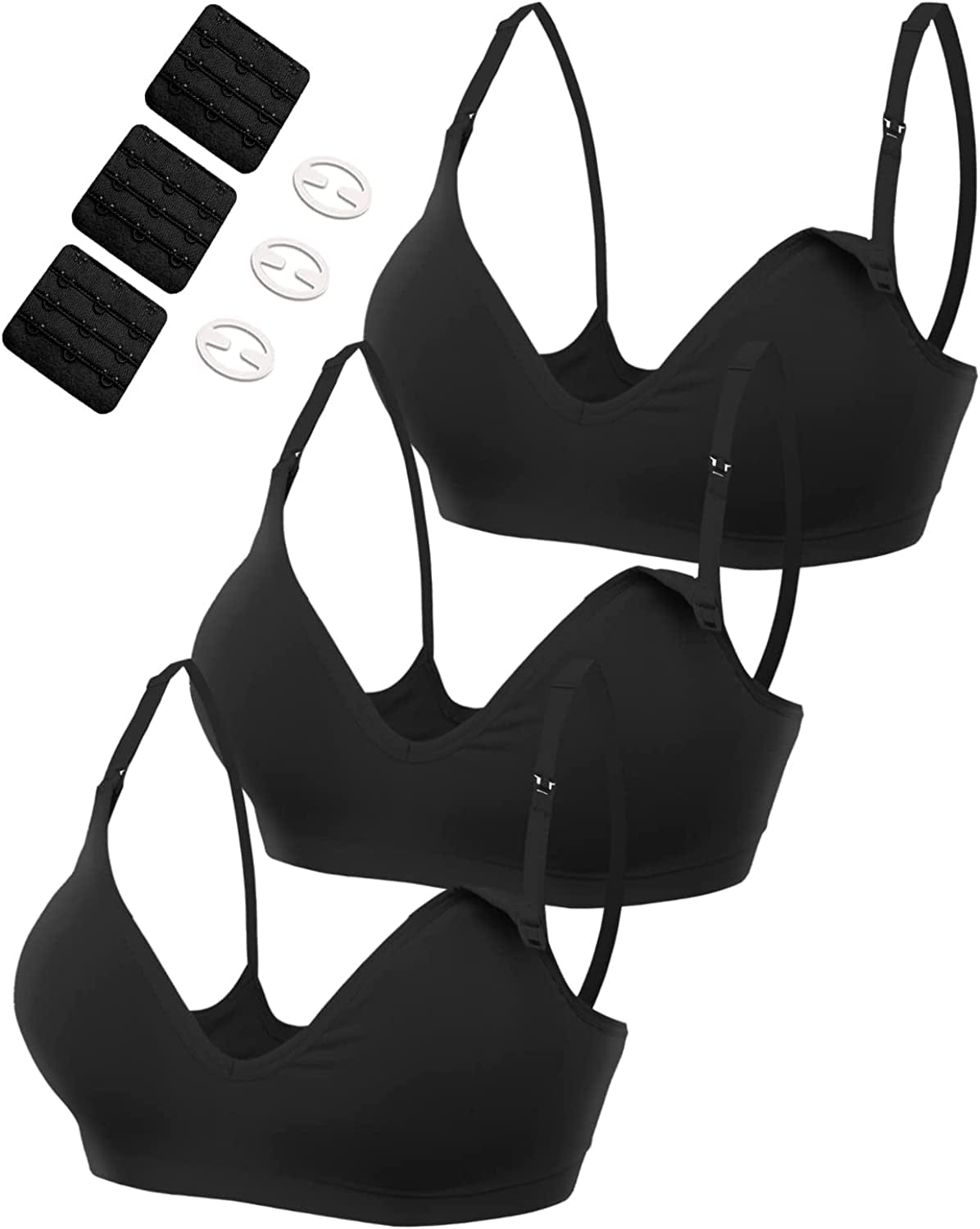 3 Pack Seamless Clip down Deep V Neck Push up Nursing Bra Maternity Bras 3PACK Inlcuding Extenders & Clips Push Up :Three Pack Black / Small