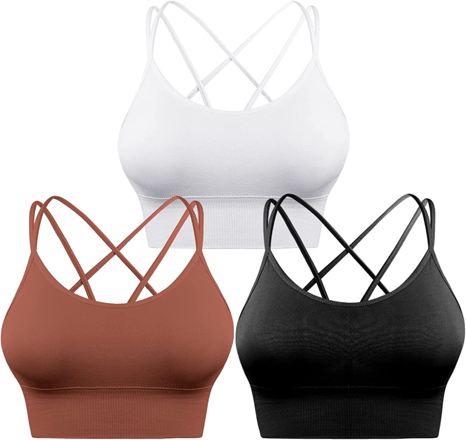 3 Pack Strappy Sports Bra for Women Sexy Crisscross for Yoga Running Athletic Gym Workout Fitness Tank Tops 3 Pack-black+white+bronze / X-Large