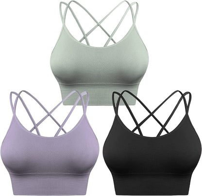 3 Pack Strappy Sports Bra for Women Sexy Crisscross for Yoga Running Athletic Gym Workout Fitness Tank Tops 3 Pack-black+green+purple / XX-Large