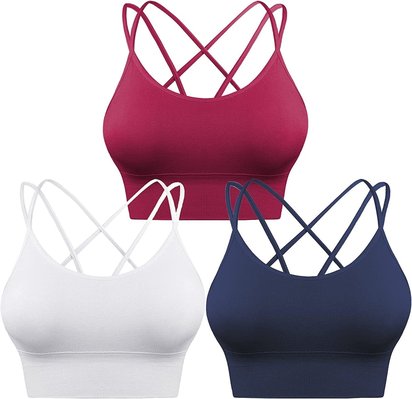 3 Pack Strappy Sports Bra for Women Sexy Crisscross for Yoga Running Athletic Gym Workout Fitness Tank Tops 3 Pack-white+blue+wine Red / X-Large