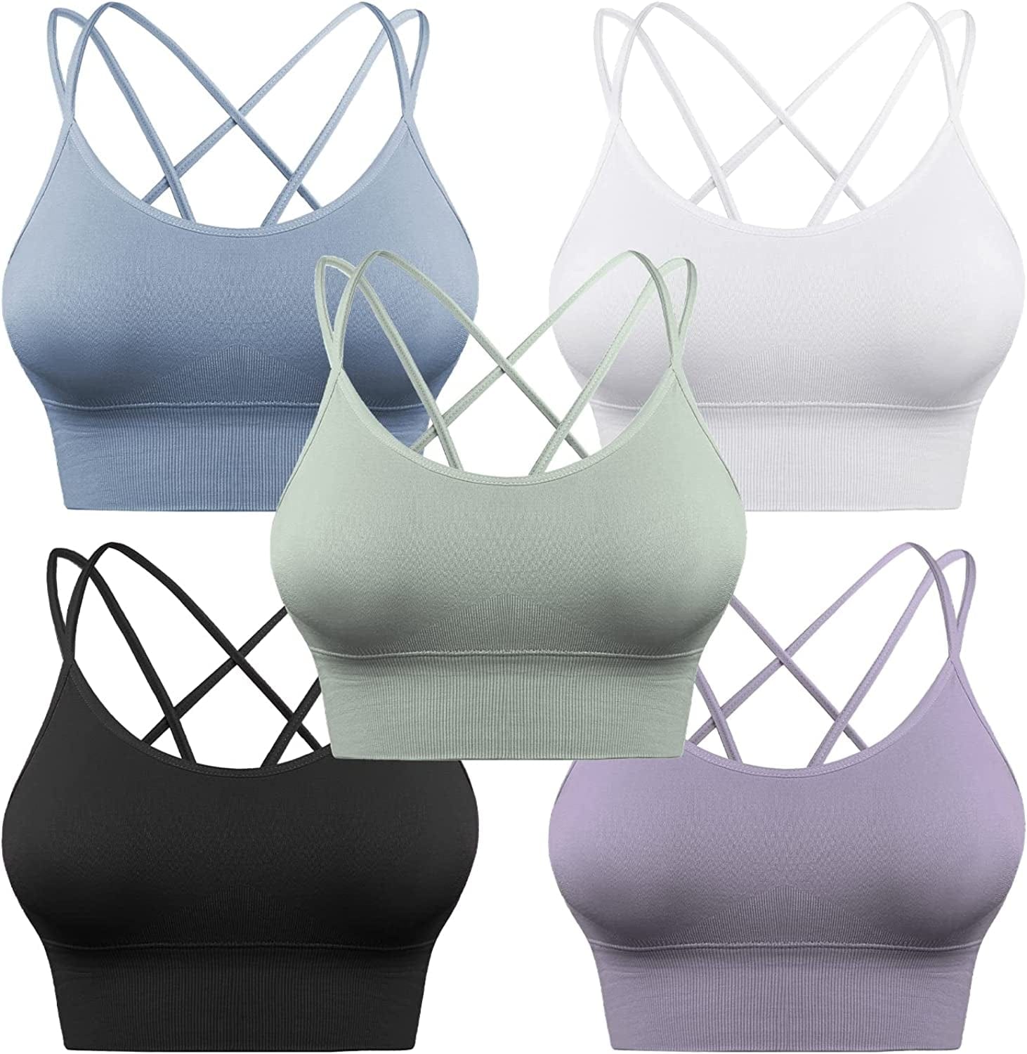 3 Pack Strappy Sports Bra for Women Sexy Crisscross for Yoga Running Athletic Gym Workout Fitness Tank Tops 5 Pack-black+white+blue+green+purple / Large