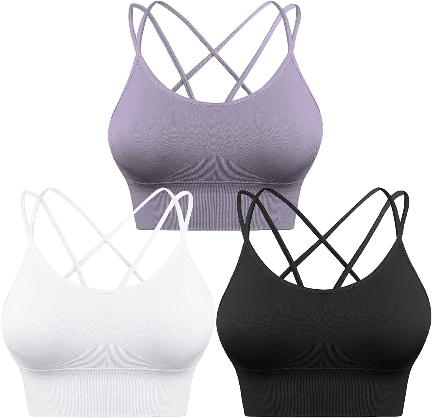 3 Pack Strappy Sports Bra for Women Sexy Crisscross for Yoga Running Athletic Gym Workout Fitness Tank Tops 3 Pack-black+white+purple / Large