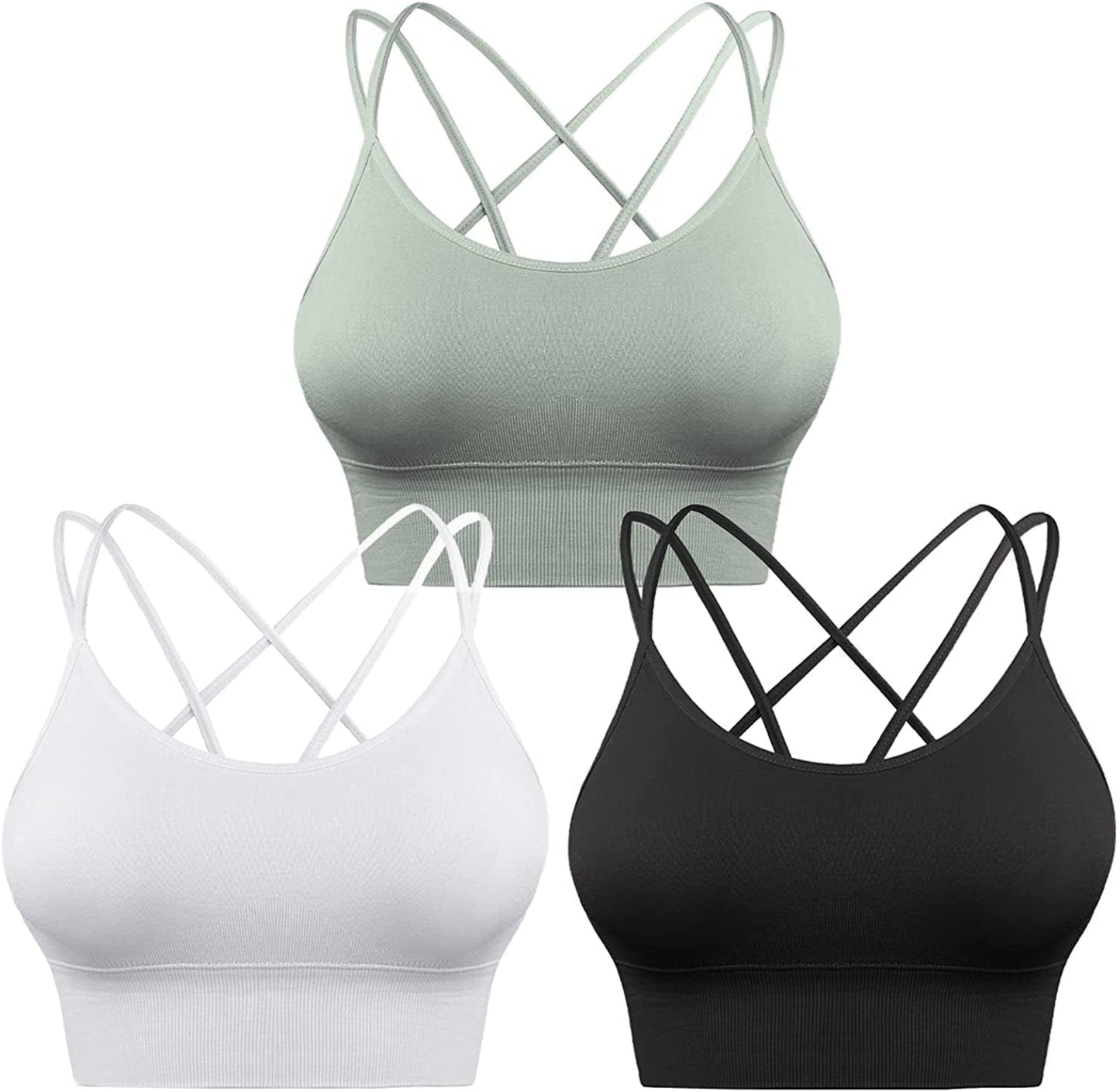 3 Pack Strappy Sports Bra for Women Sexy Crisscross for Yoga Running Athletic Gym Workout Fitness Tank Tops 3 Pack-black+white+green / Small