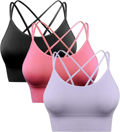3 Pack Strappy Sports Bra for Women Sexy Crisscross for Yoga Running Athletic Gym Workout Fitness Tank Tops 3 Pack-black+red+purple / Small
