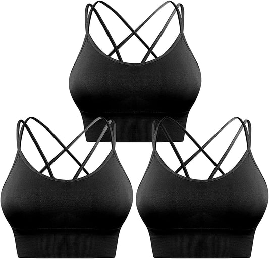 3 Pack Strappy Sports Bra for Women Sexy Crisscross for Yoga Running Athletic Gym Workout Fitness Tank Tops 3 Pack-black+black+black / XX-Large