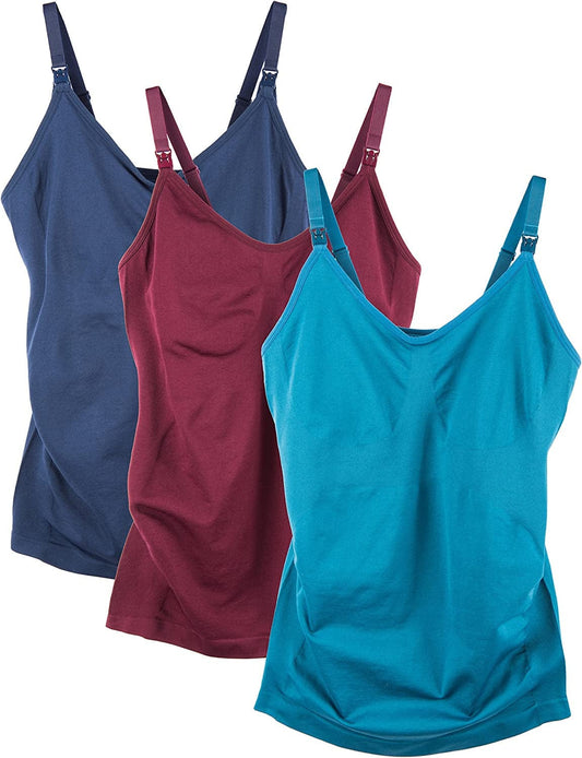 3 Pack Women'S Nursing Cami Built in Bra Burg/Nvy/Tl / Small