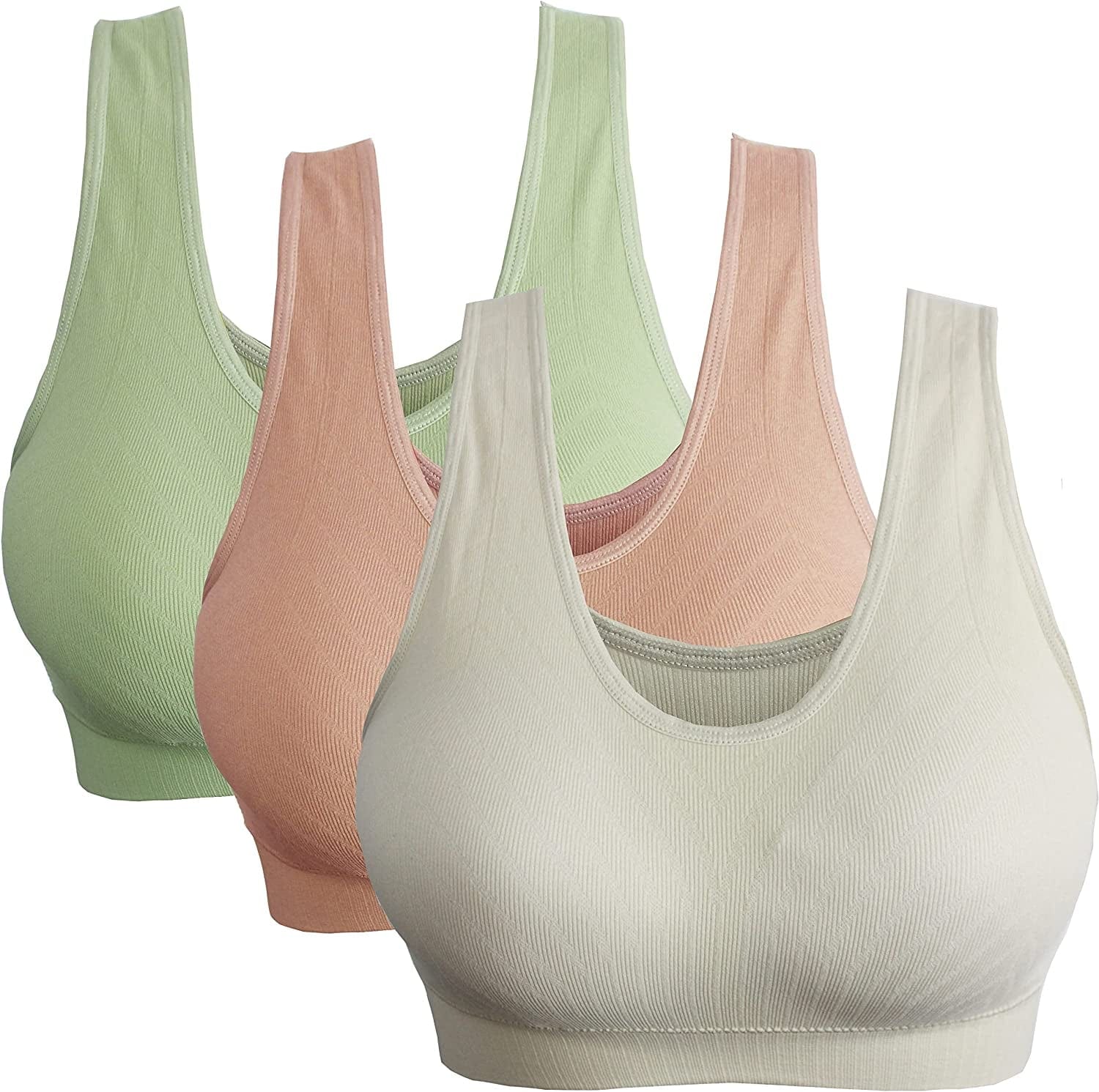 3 Pack Women'S Ultimate Comfy Medium Support Seamless Wireless Sports Bra with Removable Pads 2022-5501-1 / 3X-Large