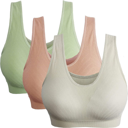 3 Pack Women'S Ultimate Comfy Medium Support Seamless Wireless Sports Bra with Removable Pads 2022-5501-1 / 3X-Large
