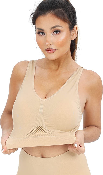 3 Pack Women'S Ultimate Comfy Medium Support Seamless Wireless Sports Bra with Removable Pads