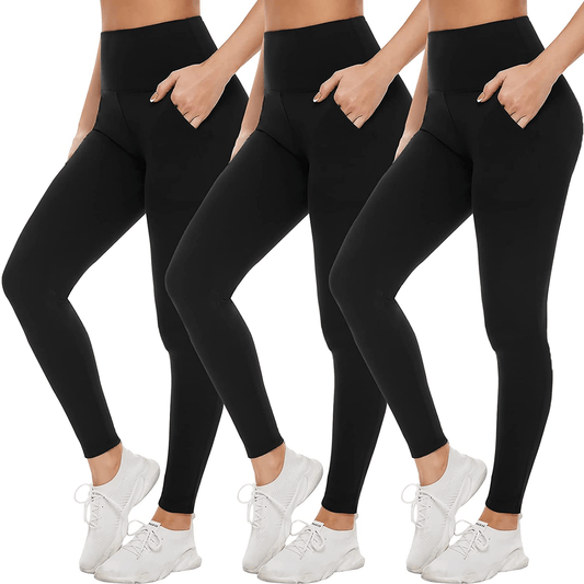 3 Pack Womens Leggings-No See-Through High Waisted Tummy Control Yoga Pants Workout Running Legging-Reg&Plus Size Apparel & Accessories > Clothing > Activewear FULLSOFT 3 Pack Black (Two Pockets) Large-X-Large 