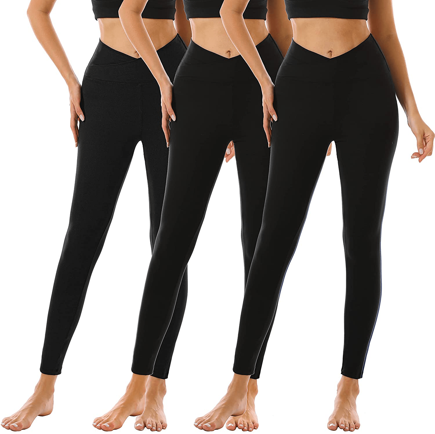 3 Pack Womens Leggings-No See-Through High Waisted Tummy Control Yoga Pants Workout Running Legging-Reg&Plus Size Apparel & Accessories > Clothing > Activewear FULLSOFT 3 Pack Black Cross Waist Large-X-Large 