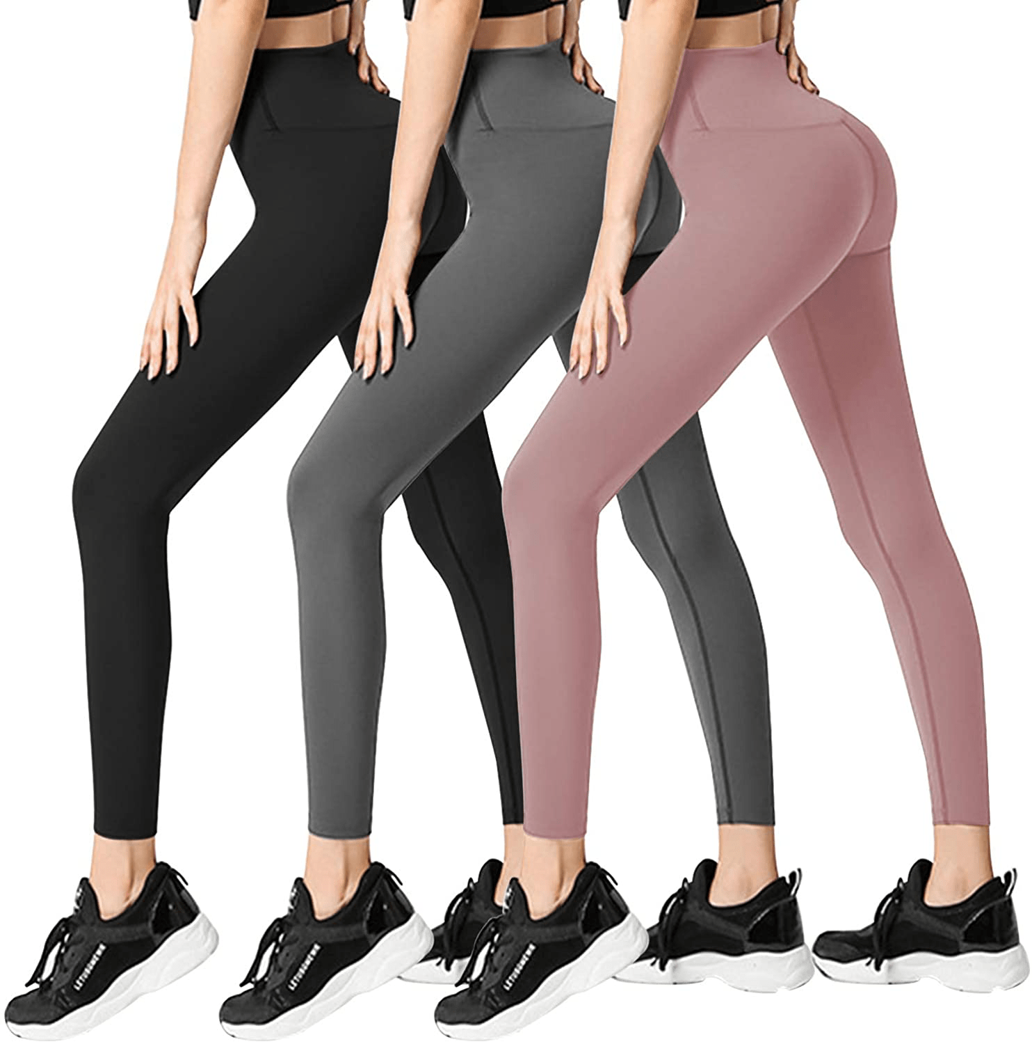 3 Pack Womens Leggings-No See-Through High Waisted Tummy Control Yoga Pants Workout Running Legging-Reg&Plus Size Apparel & Accessories > Clothing > Activewear FULLSOFT 3 Pack Black, Dark Grey, Rosy Brown Large-X-Large 