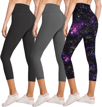 3 Pack Womens Leggings-No See-Through High Waisted Tummy Control Yoga Pants Workout Running Legging-Reg&Plus Size Apparel & Accessories > Clothing > Activewear FULLSOFT 3 Pack Capri Black, Dark Grey,galaxy Large-X-Large 