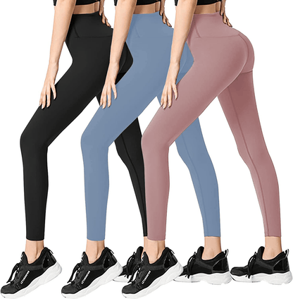 3 Pack Womens Leggings-No See-Through High Waisted Tummy Control Yoga Pants Workout Running Legging-Reg&Plus Size Apparel & Accessories > Clothing > Activewear FULLSOFT 3 Pack Black, Light Blue,rosy Brown Large-X-Large 