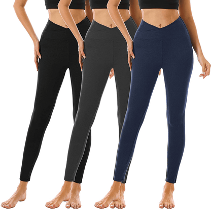 3 Pack Womens Leggings-No See-Through High Waisted Tummy Control Yoga Pants Workout Running Legging-Reg&Plus Size Apparel & Accessories > Clothing > Activewear FULLSOFT 3 Pack Cross Waist Black, Dark Grey, Navy Blue Large-X-Large 