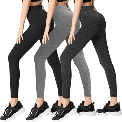 3 Pack Womens Leggings-No See-Through High Waisted Tummy Control Yoga Pants Workout Running Legging-Reg&Plus Size Apparel & Accessories > Clothing > Activewear FULLSOFT 3 Pack Black,heather Grey Small-Medium 