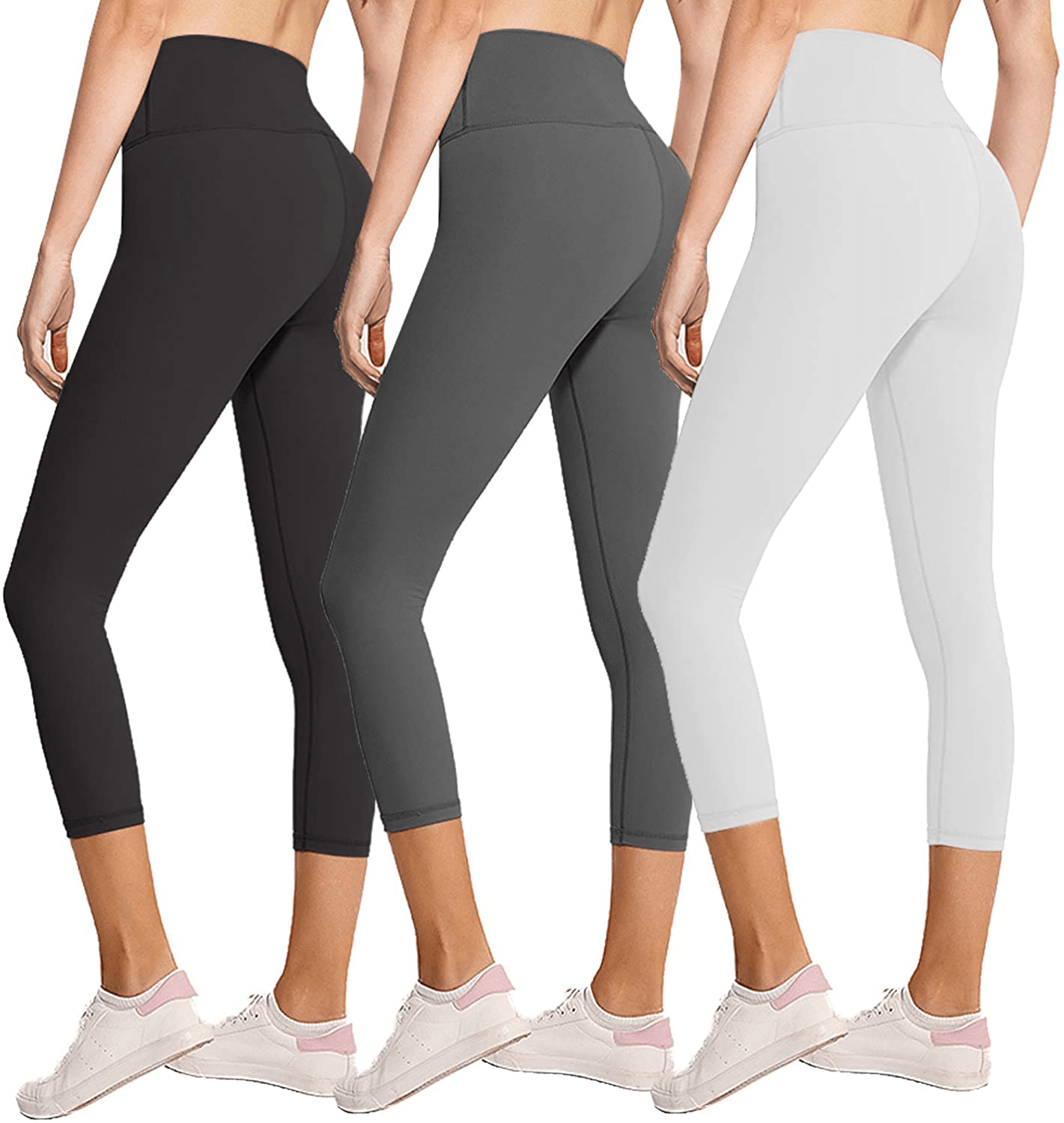 3 Pack Womens Leggings-No See-Through High Waisted Tummy Control Yoga Pants Workout Running Legging-Reg&Plus Size Apparel & Accessories > Clothing > Activewear FULLSOFT 3 Pack Capri Black, Dark Grey,white Small-Medium 