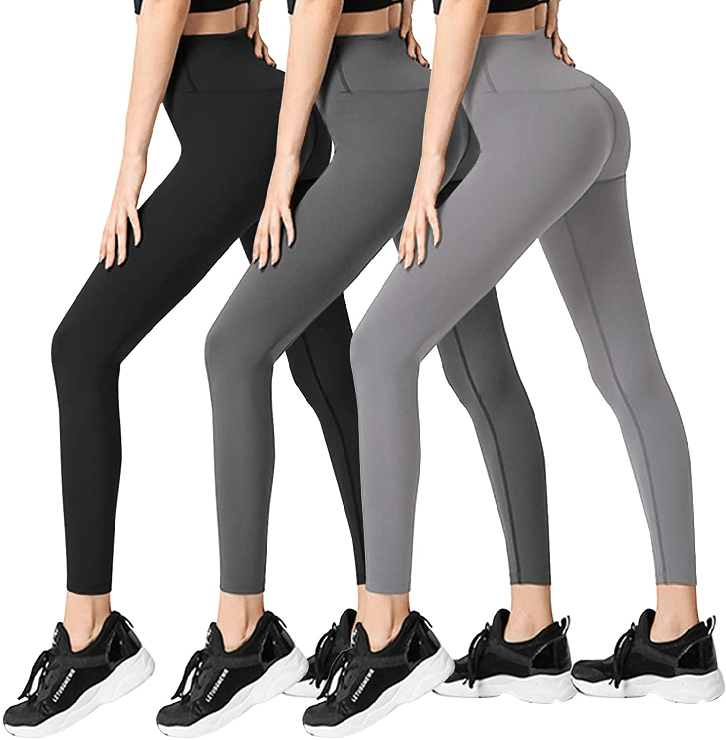 3 Pack Womens Leggings-No See-Through High Waisted Tummy Control Yoga Pants Workout Running Legging-Reg&Plus Size Apparel & Accessories > Clothing > Activewear FULLSOFT 3 Pack Black,deep Gray,light Gray Small-Medium 