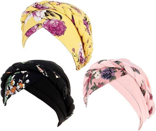 3 Pack Womens Printed Turban Hat Head Wraps Covers Chemo Cancer Beanies Cap Headwear Apparel & Accessories > Clothing Accessories > Headwear Qiabao 3 Pcs-c  