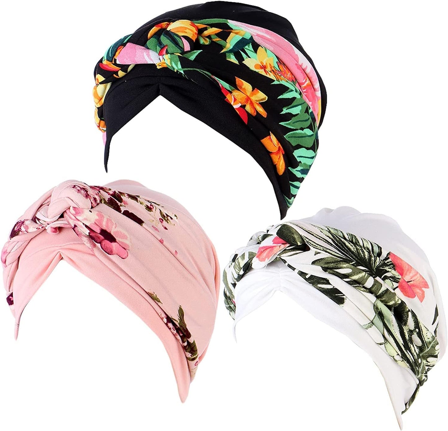 3 Pack Womens Printed Turban Hat Head Wraps Covers Chemo Cancer Beanies Cap Headwear Apparel & Accessories > Clothing Accessories > Headwear Qiabao 3 Pcs-i  