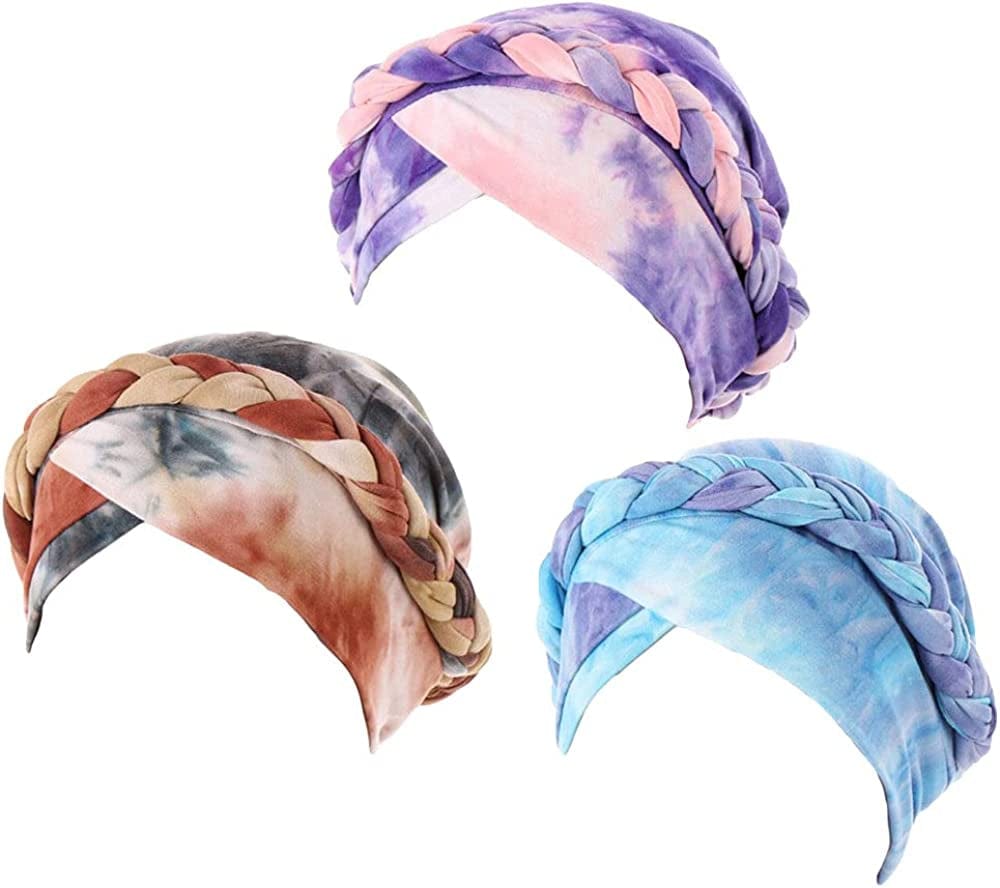 3 Pack Womens Printed Turban Hat Head Wraps Covers Chemo Cancer Beanies Cap Headwear Apparel & Accessories > Clothing Accessories > Headwear Qiabao 3 Pcs-a  